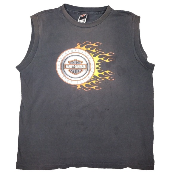 Vintage Harley Davidson Mens XL Sleeveless T Shirt 1998 HD Muscle Top FLAMES USA - Picture 1 of 14